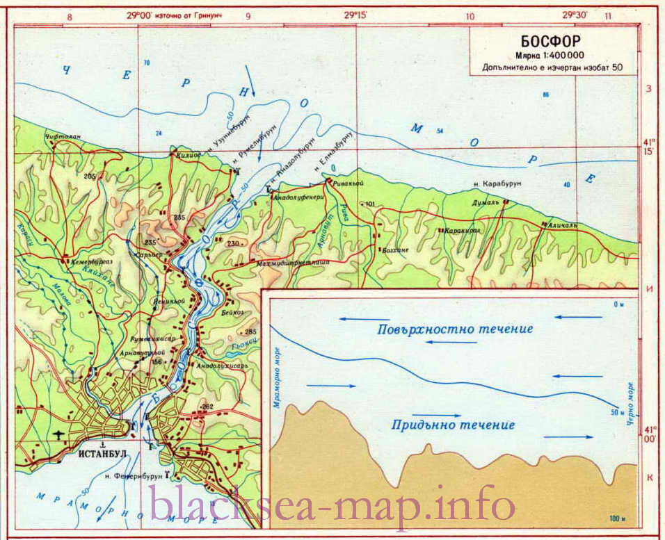 Карта пролива Босфор. Карта пролива Босфор между Черным и Мраморным морем, A0 - 